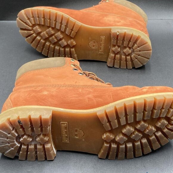 Size 13 Timberland Leather Lace Up Brownish Orange Boots - Picture 4 of 5